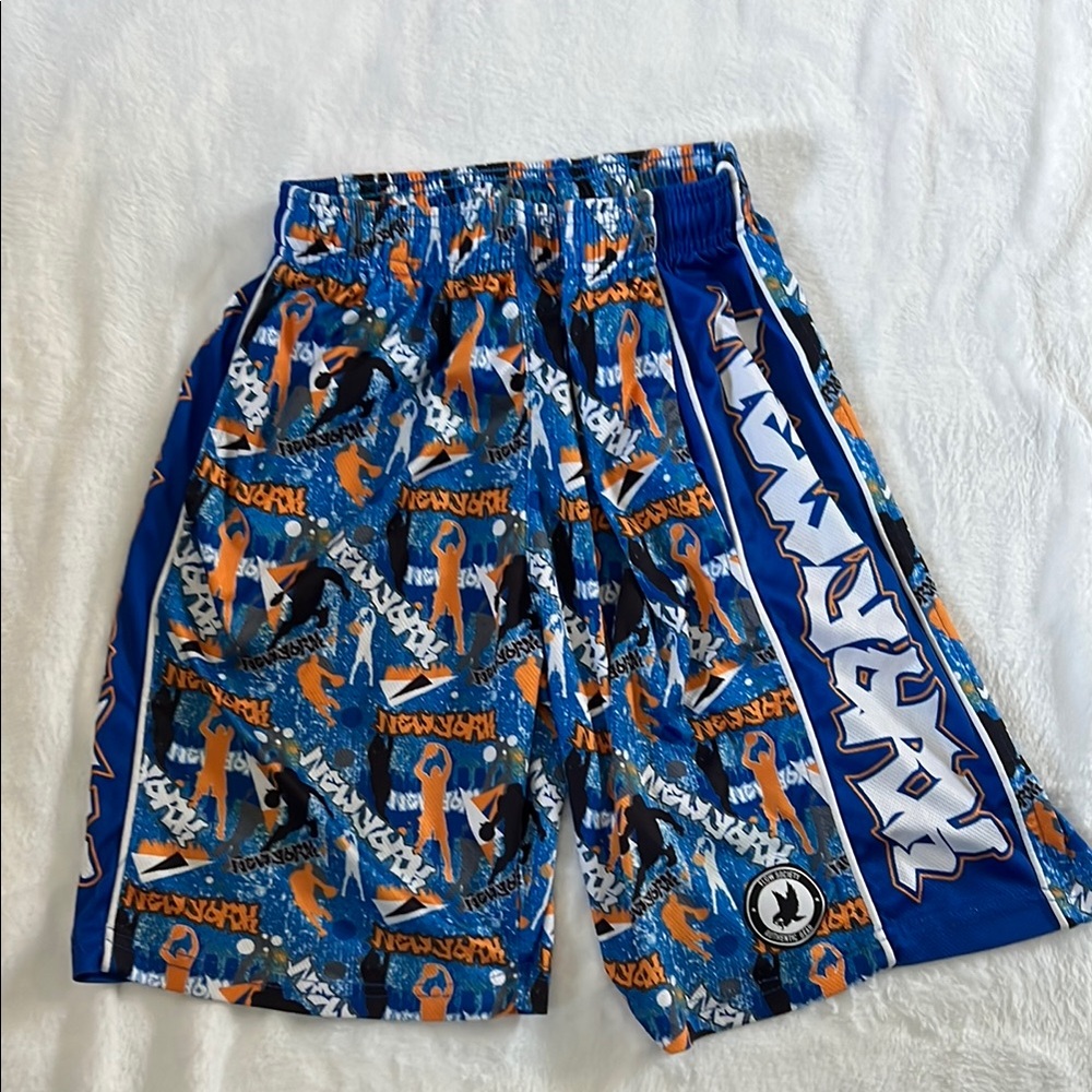 Flow Society Blue and Orange New York Graphic Basketball Shorts